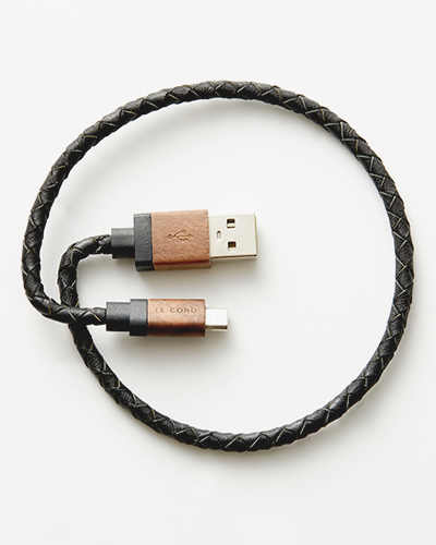 [LE CORD] USB charge black leathe &amp; wood cable&amp;nbsp